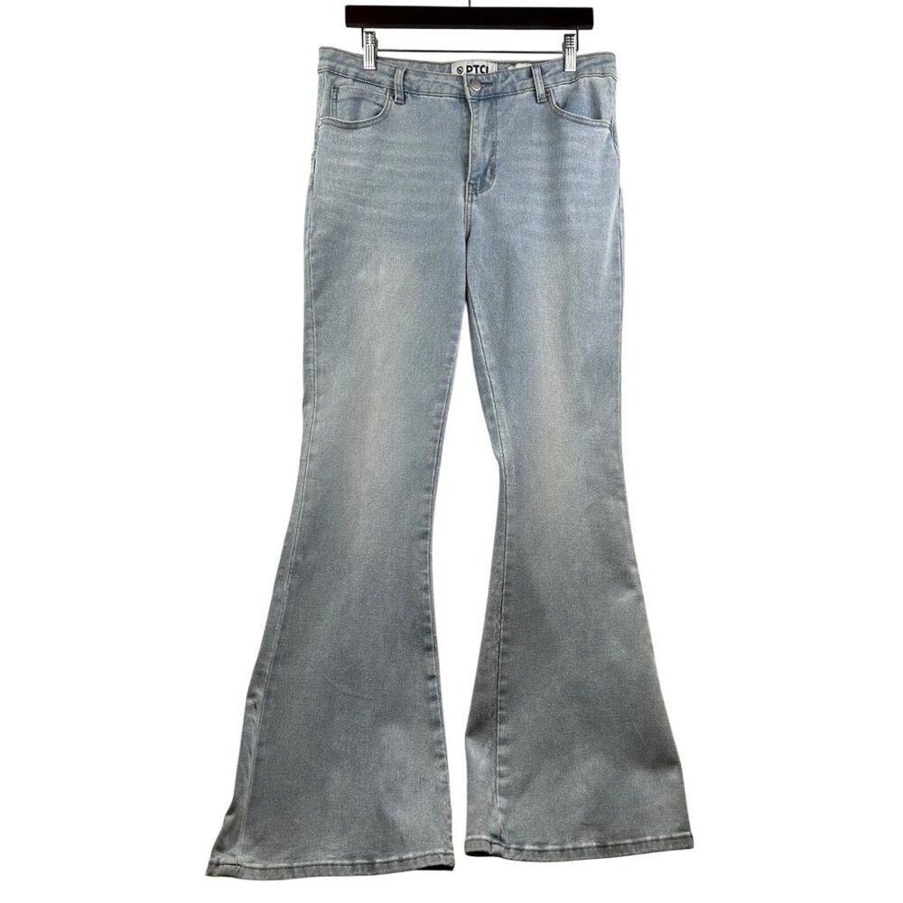 PTCL Flare Jeans Womens 31 Light Wash Star Back Y2K Wide Leg Denim Festival